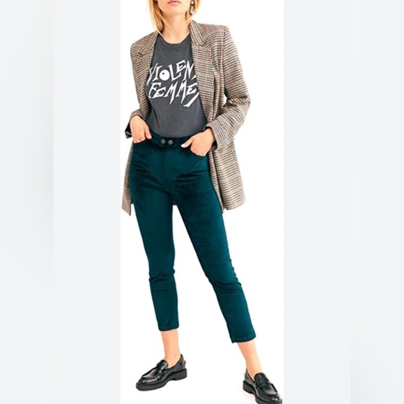 Free People We The Free Sweet Jane Velvet Skinny Jeans Pants in Neptune Green 26 - Picture 1 of 16